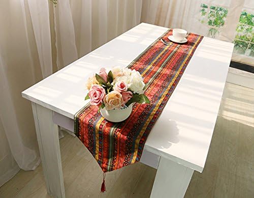 Colored Stripes Bohemian Style Linen Table Runners Coffee Dining Table Cover