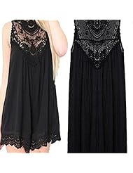 Cotton/Polyester Turtleneck Sleeveless Summer Lace  Dress