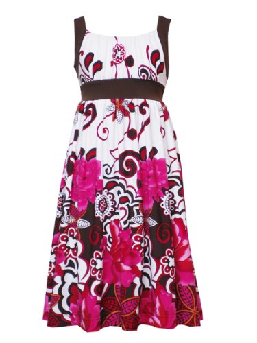 Rare Editions Girls PLUS Size IVORY BROWN FUCHSIA-BROWN FLORAL BORDER PRINT Special Occasion Spring Summer Party Dress Plus Size Inexpensive Flowergirl Gowns