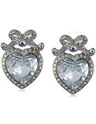Betsey Johnson "Stone & Pearl" Crystal Heart and Bow Stud Earrings