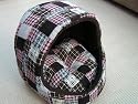 14" patchwork & sheepskin look hooded pet bed