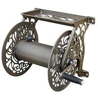 Liberty Garden Products Decorative Non-Rust Cast Aluminum Wall Mounted Garden Hose Reel With 125-Foot Capacity - Antique Finish 704
