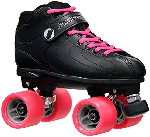 New! Jackson Vibe Black &amp; Pink Quad Roller Speed Skates w/ 2 Pair of Laces (Black &amp; Pink) (Mens 8)