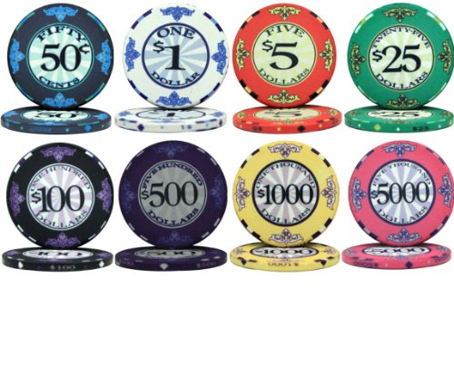 Scroll Design Ceramic 10gm Poker Chips - 8 Chip Sample Set
