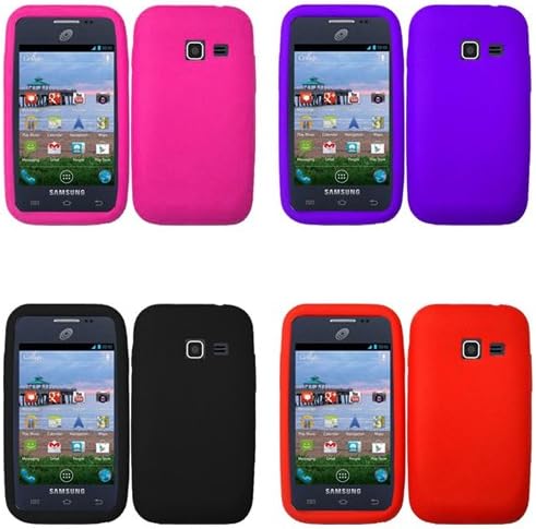 iFase Brand Samsung Galaxy Discover S730g Combo Solid Black + Solid Red + Solid Purple + Solid Hot Pink Silicon Skin Case Faceplate Cover for Samsung Galaxy Discover S730g