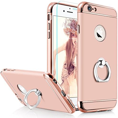 iPhone 6 Plus Case, DecaStars® [Luxury Series] 3-in-1 Shockproof Drop Protection [Metal Electroplating Technology] Ring Kickstand Hard Back Shell Skin Cover for Apple 5.5 Inch (Rose Gold)