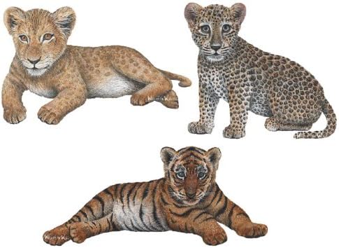 Big Cat Cubs Wall Decals Collection Includes Tiger Cub Wall Sticker (17 in. x 8 in.), Leopard Cub Wall Sticker (12 in. x 10 in.) and Lion Cub Wall Decal (15 in. x 10 in.)
