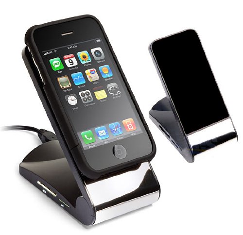 Non-Slip Cell Phone Stand (Black) with Card Reader - Great for iPods, iPhones, Cellphones and MP3 Players