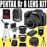 Pentax K-R 12.4 MP Digital SLR Camera with 3.0-Inch LCD and 18-55mm f/3.5-5.6 and 50-200mm f/4-5.6 Lenses (Black) + 16GB DavisMAX Accessory DLI109 Bundle