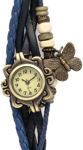 WAWO Fashion Accessories Trial Order New Quartz Fashion Weave Wrap Around Leather Bracelet Lady Woman Wrist Watch (Blue)