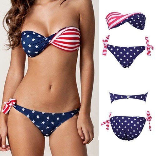 Strapless Padded Twisted Tie Side Bikini Swimsuit (L(US10))