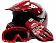 Youth Motocross ATV Dirt Bike MX Helmet, Gloves and Goggles Red Spiderman, X-Large