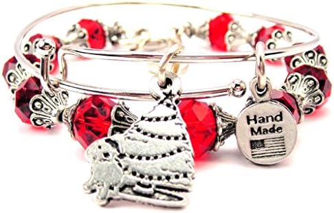 Puppy Under The Christmas Tree Collection Crystal Bangle Set in Crimson Red