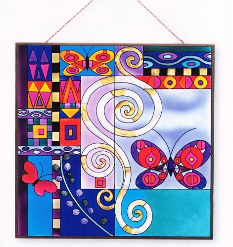Stained Glass Art Nouveau Metal-Framed Stained Glass Art 19.5 W X 19.5 H Joan Baker Designs APM124