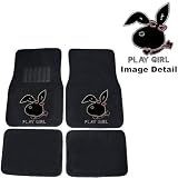 Play Girl Bunny Gem Crystal Studded Rhinestone Car Truck SUV Front & Rear Seat Carpet Floor Mats - 4PC