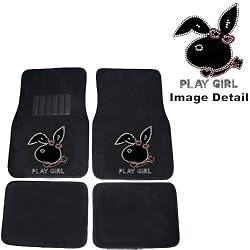 Play Girl Bunny Gem Crystal Studded Rhinestone Car Truck SUV Front & Rear Seat Carpet Floor Mats - 4PC