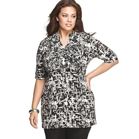 Buy Alfani Plus Size Top, Elbow Sleeve Printed Ruffled Tunic