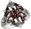 Garnet Fire Burst Silver Natural Seed Pearl Ring - Dahlia Vintage Collection Garnet Fire Burst Silver Natural Seed Pearl Ring - Dahlia Vintage Collection