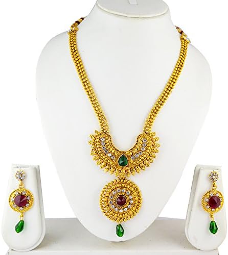 Designer Handcrafted Crystal Diamond Embellished Golden Necklace &amp; Earring Set