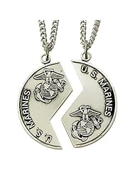 .925 Sterling Silver Marine Mizpah Sweetheart Medal Pendant Necklace with Genesis 31:48 on Back Military Jewelry Military Mizpah Sweetheart Patron Saint Medal Pendant Catholic Gift Boxed
