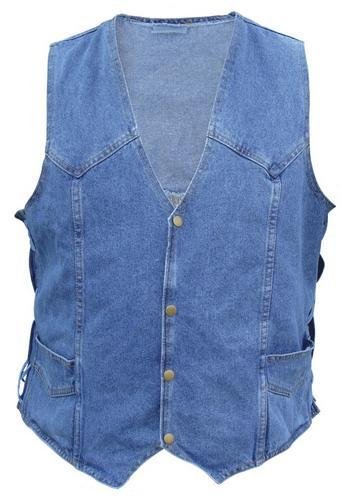 Mens 100% Cotton Blue Denim Vest W/Side Laces AL-2961-6XL On Sale