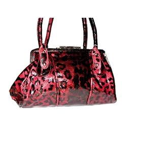 Sally's Red Leopard Print Twin Jeweled Frame Top Tote Bag -- SwankySwans