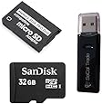 Sandisk 32GB 32G Class 4 microSD MicroSDHC Card with MicroSDHC to Memory Stick MS Pro Duo Adapter for Sony PSP and Cybershot Cameras with SoCal Trade Micro SDHC & SD Dual Slot Memory card Reader