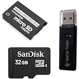 Sandisk 32GB 32G Class 4 microSD MicroSDHC Card with MicroSDHC to Memory Stick MS Pro Duo Adapter for Sony PSP and Cybershot Cameras with SoCal Trade Micro SDHC & SD Dual Slot Memory card Reader