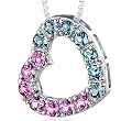 Sterling Silver with 2.00 carats total weight Round shape Pink Sapphire and Swiss Blue Topaz Open Heart Pendant Necklace