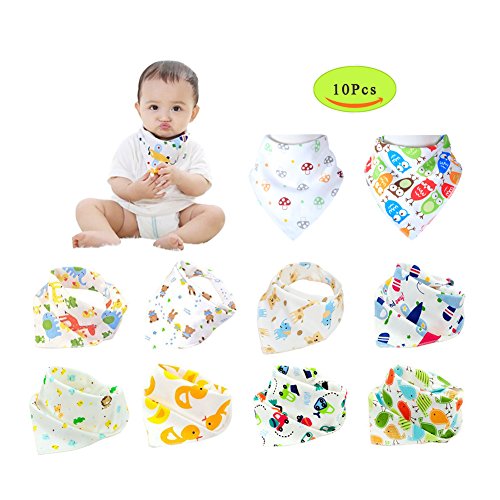Baby Bandana Drool Bibs,Unisex 10 Pack Set with Adjustable 3 Snaps - Soft 100% Cotton Absorbent Feeder Bibs - Perfect Baby Burp Cloths Gift for Drooling,Feeding and Teething-Model B