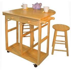 Breakfast Cart and 2 Stools - Natural 