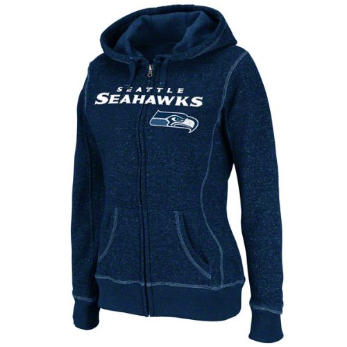 NFL Women's Seattle Seahawks Deep Post Long Sleeve Fullzip Marled Fleece Hoody (Navy Marled/White, Small)
