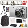 Sony Cybershot DSC-W150 Silver 8.1MP Digital Camera + 2GB Deluxe Outfit - Sony ASONDSCW150SK3