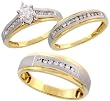 10k Gold 3-Piece Trio His (7mm) & Hers (4mm; 8mm) Satin Center Wedding Band Set w/ Rhodium Accent, w/ 0.40 Carat Marquise & Brilliant Cut Diamonds; (Men's Size 8.5 to 12.5, Ladies' Size 5.5 to 8.5)