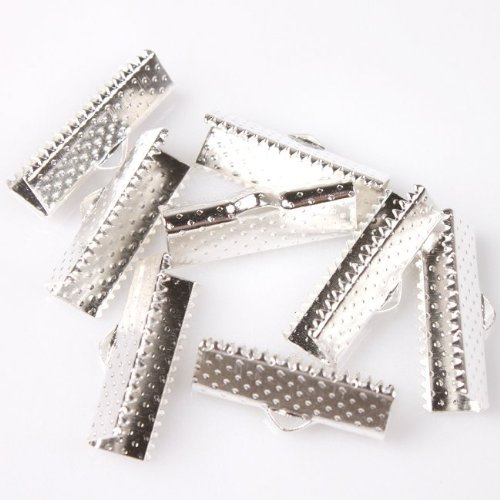 Textured Silvery Ribbon Bracelet Bookmark Pinch Crimp Clamp End Findings Cord Ends 70pcs 20mm