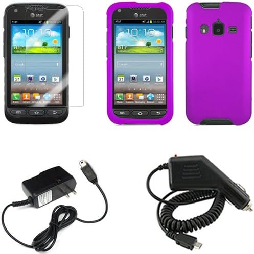 iFase Brand Samsung Galaxy Rugby Pro i547 Combo Rubber Purple Protective Case Faceplate Cover + LCD Screen Protector + Rapid Car Charger + Home Wall Charger for Samsung Galaxy Rugby Pro i547