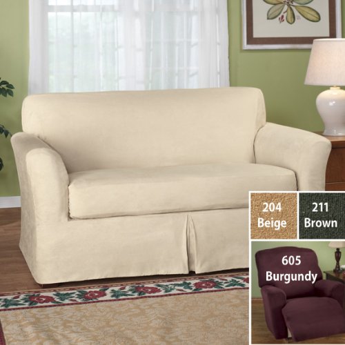 Faux Suede Sofa Slipcover , Brown