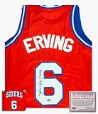 Julius Erving Philadelphia 76ers NBA Autographed Authentic Style Away Red Basketball Jersey