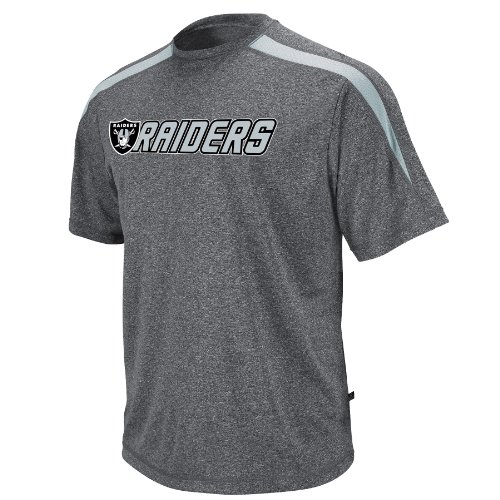 NFL Men's Oakland Raiders Fanfare IV Short Sleeve Crewneck Synthetic Marled Tee (Charcoal Marled/Sport Gray, Medium)