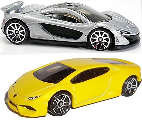 McLaren P1 Silver &amp; Lamborghini Huracán LP Yellow SET of Hot Wheels 2 cars HW Workshop Garage 2015 #222 &amp; #223 IN PROTECTIVE CASES