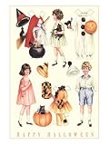 Halloween Outfits for Paper Dolls Stretched Canvas Poster Print, 12x16