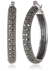 Sterling Silver 30mm Marcasite Hoop Earrings