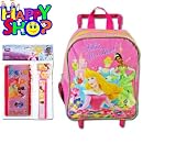 Disney Princess 11 Inch Rolling Back Pack with Matching Princess 4 Pieces Stationery Set
