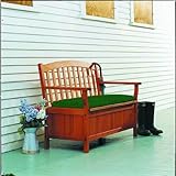 IMAGE OF Achla Feng Shui Patio Decor Brown Wooden and Durable Polyurethane Storage Bench Outdoor Garden Bench