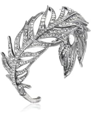 Bronze Swarovski Crystal Oxidized Feather Inspired Cuff Bracelet, 7.25"