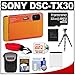 Sony Cyber-Shot DSC-TX30 Shock & Waterproof Digital Camera (Orange) with 32GB Card + Battery + Case + Floating Strap + Flex Tripod + Accessory Kit