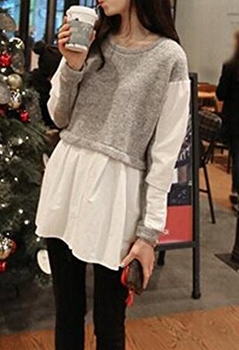 ワンピース チュニックワンピース シャツ 大きい サイズ 有 重ね着 風 シャツ ワンピ 長 袖 トップス お洒落 デザイン ママ コーデ 灰 (オリジナル・ブレスレットとサシェセット)