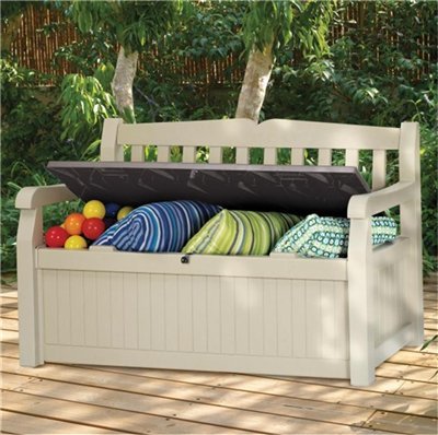 Keter 17190198 Kissenbox und Gartenbank Eden Garden Bench Holzoptik, Kunststoff, beige / braun