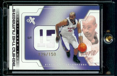 2003-04 EX Behind the Numbers Vince Carter Jersey 129/150 Toronto Raptors Basketball Card - Mint Condition - Shipped In Protective Display Case!