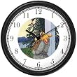 Mommy & Baby Bunny Rabbit Looking at Red Necked or Throated Hummingbird in Tree - from Hush Little Baby by Artist: Sylvia Long Wall Clock by WatchBuddy Timepieces (Slate Blue Frame)
